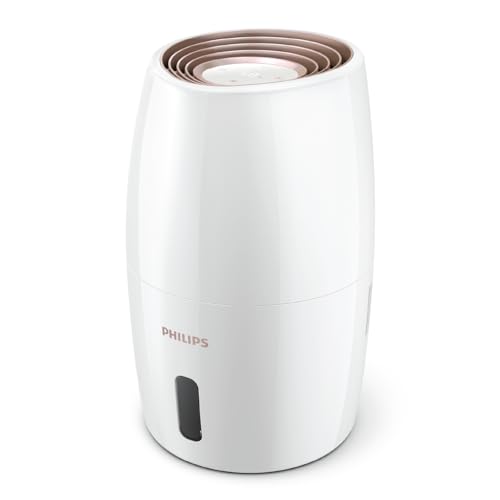 Humidificador Philips série 2000, humidificação higiénica NanoCloud, 99,97% menos bactérias, 200 ml/h, depósito de 2 l, ultra silencioso (33 dB), 3 velocidades, modo automático e noturno, branco