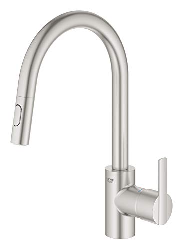 GROHE Feel QuickFix, torneira de cozinha (cano alto removível, forma em C, menor consumo de água, sistema de instalação rápida), cinzento mate, 31486DC1