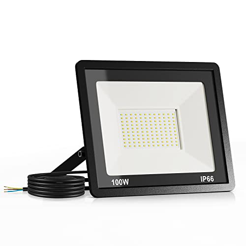 JESLED Foco LED exterior, 100 W 10000 LM, projetor impermeável IP66, luz branca fria, 6000 K, para jardim Backyard garagem Driveway, 1 m cabo, 1 embalagem