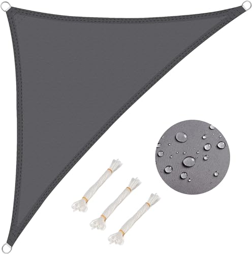 WOLTU Vela de sombra triangular impermeável, 5 x 5 x 7 m, poliéster, proteção contra raios UV, intempéries, para pátio exterior e jardim, cor areia cinzenta