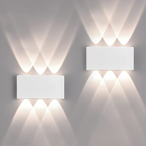 2 peças candeeiros de parede exterior/interior LED aplique parede 12 W 1200LM ip65 impermeáveis up and down candeeiros de parede de alumínio modernos que brilham acima e abaixo (branca 4500 k luz