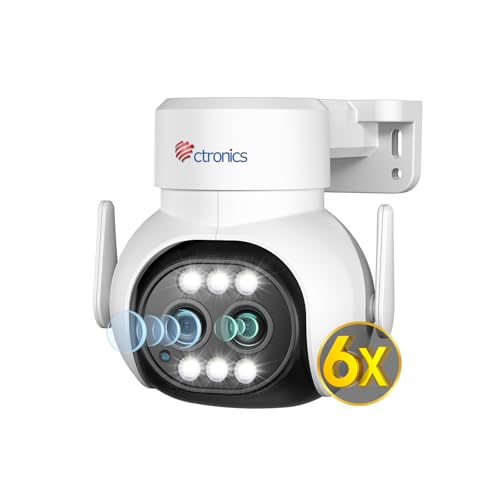 Ctronics 6X Zoom híbrido câmara vigilância Wi-Fi exterior com auto-rastreamento-zoom, IP câmara vigilância domicílio com lente dupla detecção humana visão noturna colorida (1, branco)