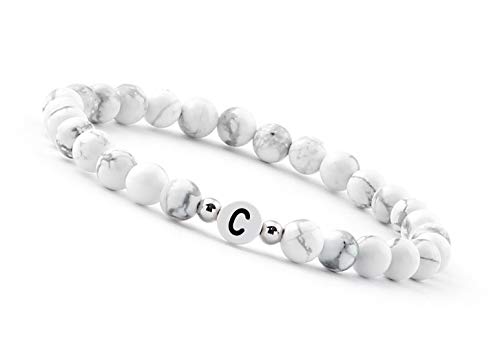 GD GOOD.designs EST. 2015 Pulseira de pérolas letra do casal branco com contas de howlita genuína I presente para o casal I pulseira personalizada para o casal