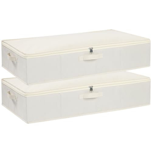 YheenLf Dobráveis debaixo cama malas para guardar roupas, organizador armário com tampa e alça, saco de armazenamento para cobertores, edredões, sapateira, cinzento, 80 × 40 × 15 cm, 2 Set