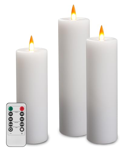 Da by Conjunto de 3 velas LED analógicas, funciona com pilhas, função de temporizador remoto, cera real.