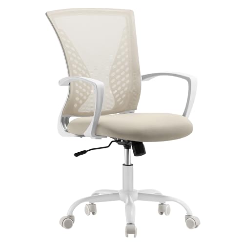 SONGMICS Cadeira de malha, cadeira de escritório giratória, altura ajustável, função de inclinação, encosto e assento respirável, para estúdio, escritório, carga de 120 kg, bege Capuchino OBN022K01