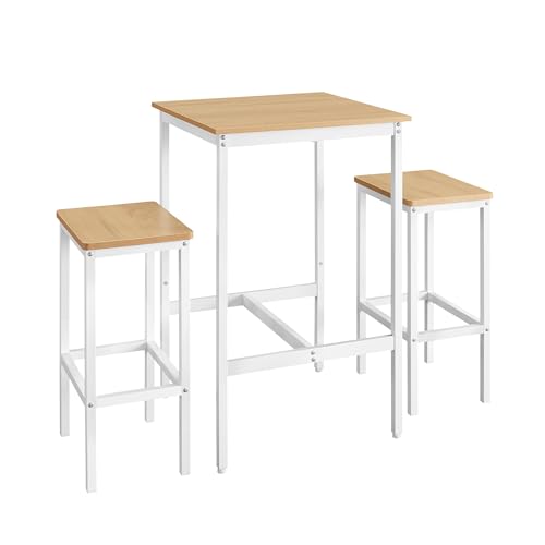 VASAGLE Mesa de bar com tamboretes, mesa de jantar com 2 cadeiras, tamboretes de bar, para sala de jantar, cozinha, carvalho dourado e branco nuvem LBT017W09