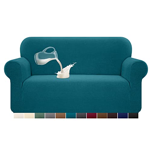 Granbest Capa de sofá elástica resistente à água, 1 peça, de elastano jacquard, elástica, com espuma antiderrapante (2 lugares, azul)