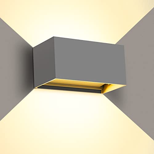 Kingwen Apliques de parede interior 3000 K 20 W lâmpada exterior LED retangular luz exterior parede cinzento aplique interior ângulo de feixe regulável candeeiro exterior IP65