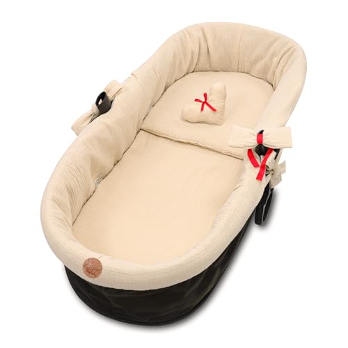 Cobertura universal para alcofa musselina - vestidura carrinho bebé ninho carrinho acessórios conjunto 3 peças com almofada e inserção de gôndola bege claro