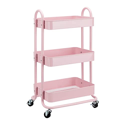 Amazon Basics Carrinho de cozinha multiuso de 3 níveis com rodas em rosa apagado