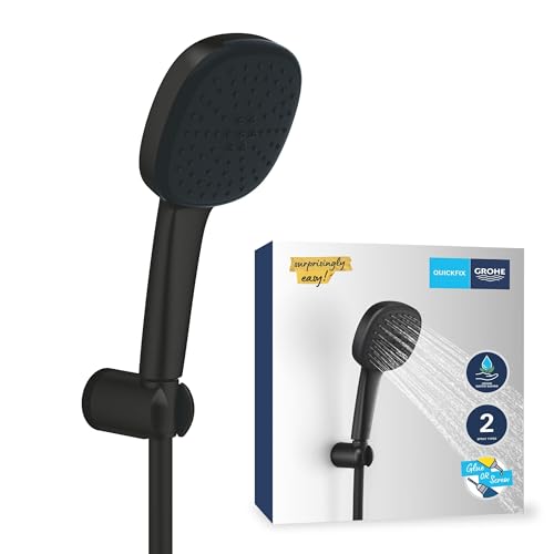GROHE Vitalio Comfort - Conjunto de suporte de parede (2 jatos, flexo de chuveiro de 1750 mm, sistema anticalcário, economia de água), preto mate, 263992431