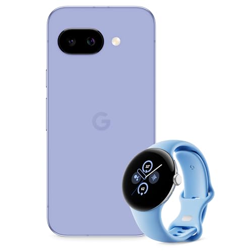 Google Pixel 9a – Smartphone Android livre com câmara com IA, bateria para o dia todo e poderosos recursos de segurança – lilás, 256 GB + Pixel Watch 2