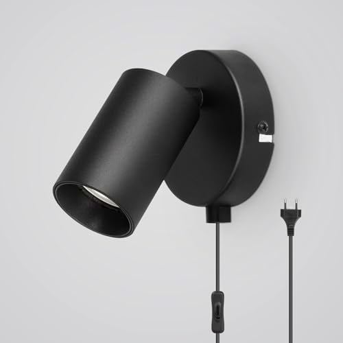 TaFiCo LED Candeeiro de parede preto - GU10 apliques com cabo tomada e interruptor interior industrial apliques luz de parede ajustável moderno para quarto corredor cozinha (sem lâmpadas)