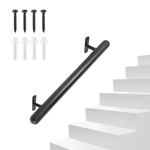 SUPAWAY Corrimãos pretos com revestimento em pó, 41 cm, corrimão de metal para interior/exterior Ø 32 mm, pega de segurança para garagem, cave, terraço, escadas, corrimãos, interior/exterior