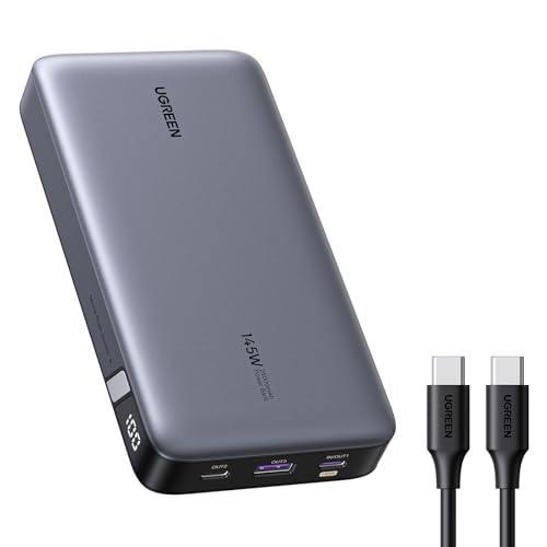 UGREEN Nexode Power Bank de 145 W 25000 mAh, carregador portátil com carregamento rápido de 140 W com ecrã, bateria externa compatível com MacBook iPad, iPhone 16/15 Plus Pro Max, Galaxy S24/S23 Ul.