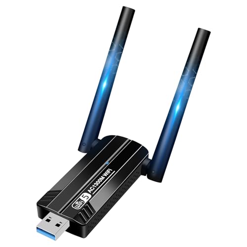 Vemfay WiFi USB AC 1300 Mbps Adaptador Dual Band 5 GHz/2,4 GHz 5 dBi antena, adaptador WiFi USB para PC, compatível com Windows 7/8/10/11/Vista/XP/Mac