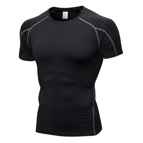 T-shirt de compressão homem manga curta t-shirts de fitness secagem rápida para correr exercício ginásio