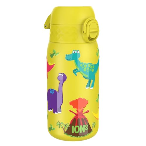 ion8 Garrafa de água Inox leve para crianças, 400 ml, sem isolamento, à prova de fugas, fácil de abrir, fechadura segura, adequada para máquina de lavar louça, tampa rebatível, fácil de limpar