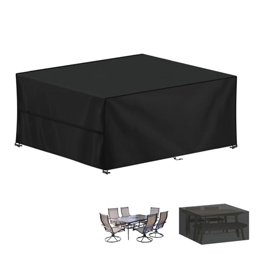 LAMUNI Capa protetora para móveis de jardim retangular capas para móveis de terraço, impermeável, capa de mesa exterior anti-UV, cobertura de exterior para mesas, cadeiras, sofá de jardim, 220 x 180