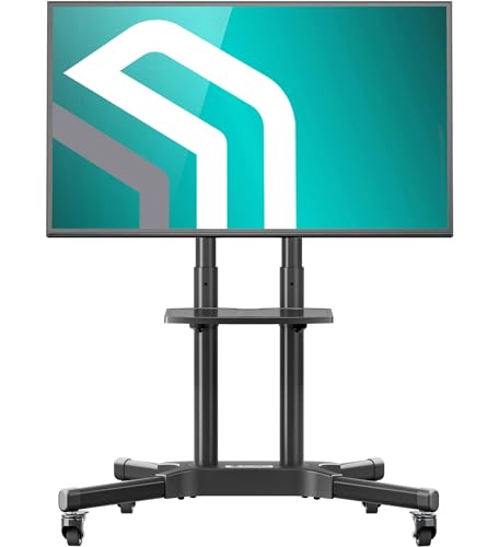 ONKRON Suporte TV de pé de 32 a 65 polegadas, base para TV, carga máxima total de 50 kg, suporte para telemóvel televisão com MAX VESA 600 x 400 mm, pé para televisão com prateleira e rodas, cor preta