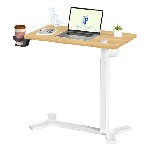 FLEXISPOT H5 Mesa auxiliar em forma de C ajustável em altura - mesa de centro versátil, mesa para portátil e mesa de cabeceira com rodas, placa de madeira (Maple Branco)
