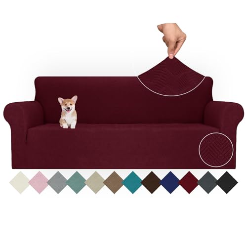 Ystyle Capa para sofá de 4 lugares ajustável, capas para sofá elástico, capa de sofá anti-gatos cães, sofá cover com apoios de braços, Jacquard capas cobertura sofá antiderrapante lavável, bordeaux