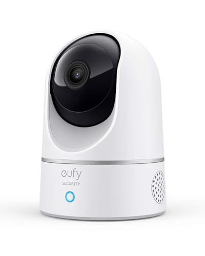 eufy Security IndoorCam Câmara de vigilância WiFi interior, 2K Pan & Tilt, reconhecimento de pessoas, com assistente de voz, sensor de movimento, sem taxa mensal, não é necessário HomeBase