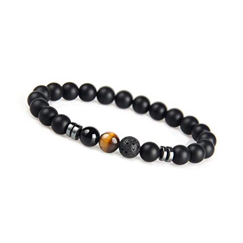 GD GOOD.designs EST. 2015 Pulseira chakra com contas de pedra de lava, com conta de jaspe, pedra natural de ónix