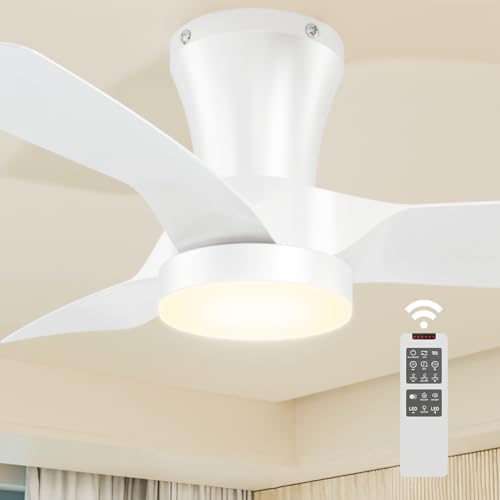 Ventoinha de teto com luz, 80 cm, 3000 K-5000 K regulável, 7 velocidades, pás reversível, 2200 LM ventilador de teto e comando APP, DC silencioso temporizador memória, para quarto, branco