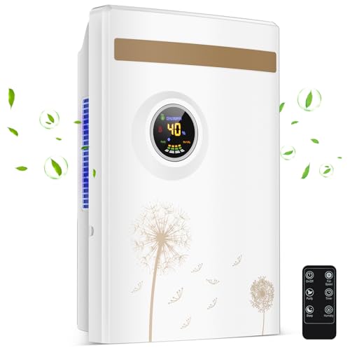 Deshumidificador silencioso 2200 ml, desumidificadores de humidade, desligamento automático purificação UV temporizador descongelação automático, com controlo remoto para casa de banho, quarto