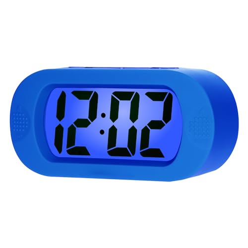 Plumeet Relógio despertador digital LCD de viagem, com ecrã grande, fácil de configurar, com Snooze e e luz noturna, alarme com som crescente e portátil, o presente ideal para crianças (azul)