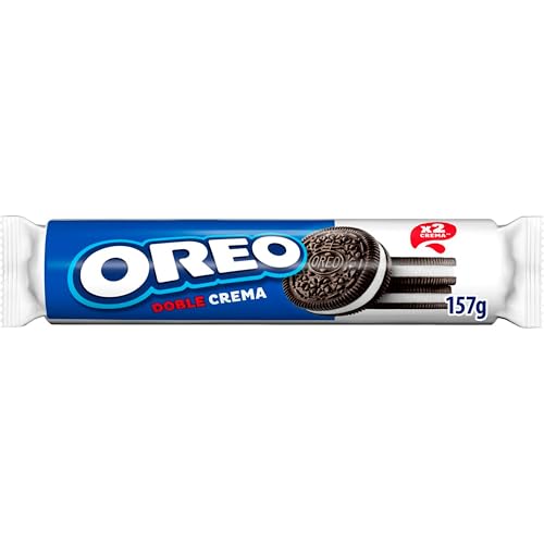 Oreo Creme duplo, bolachas de chocolate recheadas com creme duplo sabor baunilha, bolachas clássicas, mas com enchimento duplo, embalagem de 157 g