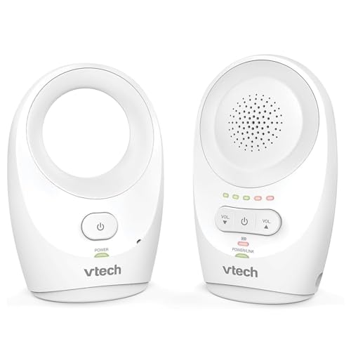 VTech BM1120 Monitor de áudio para bebé, transmissão de som clara e segura, longo alcance, ecrã LED de 5 níveis de volume, pinça para cinto, baterias recarregáveis