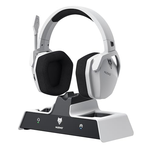 NUBWO G06 Pro Auriculares Gaming sem fios com estação de carregamento para auriculares e controlador PS5, 17 ms de baixa atenção, 120 h de vida útil da bateria, controladores dinâmicos de 50 mm