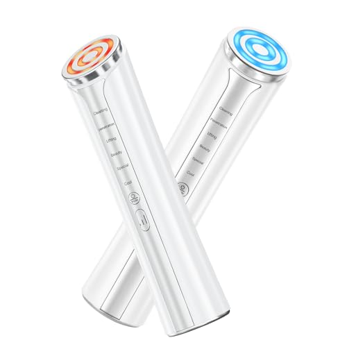 TIUUBT Radiofrequência facial com função de refrigeração, EMS e massajador facial elétrico com design Gua Sha para cuidados com a pele em casa (branco)