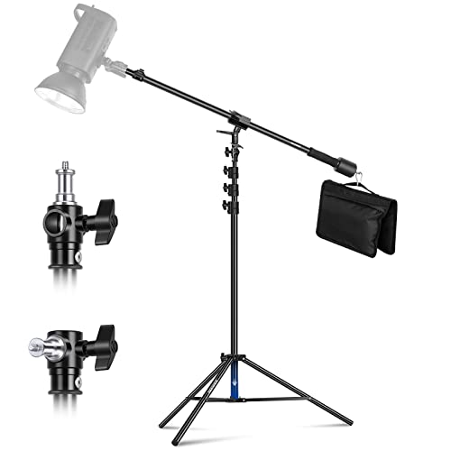 NEEWER Suporte de luz de alumínio com amortecimento de ar, suporte de fotografia de 3M com braço extensível, contrapeso, saco de areia, parafuso de 1/4" para Softbox, carga máxima de 5 kg
