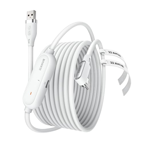 AMVR 16FT (5 m) Cabo de conexão de carregamento acessórios compatíveis com Meta Quest 3/3S linha de dados com porta de carregamento rápido independente, velocidade de transferência máxima de 5 Mbps