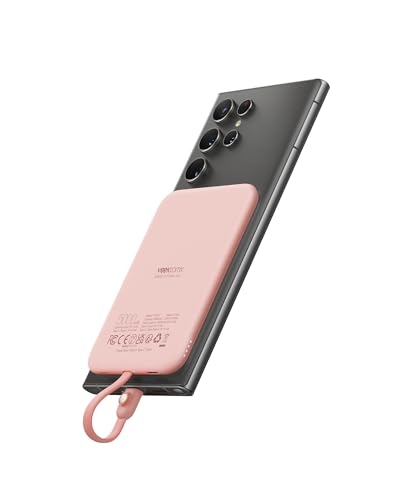 VEEKTOMX Bateria portátil USB C 5000 mAh, compacto Power Bank com cabo integrado tipo C (sem fios carregamento Powerbank), ultra fino e leve carregador portátil para Samsung/iPhone 15/Huawei (rosa)
