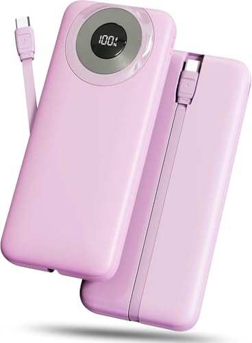Power Bank Bateria externa 10000 mAh, bateria portátil 3A USB-C in&out com 4 saídas, carregador portátil com cabo integrado para iPhone 11/15/12/13/14/16, xiaomi, Samsung, tablets e muito mais