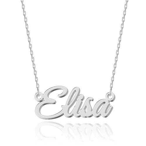 UMAGICBOX Colar personalizado com nome | Escolha entre 14 estilos de fonte | pendente personalizado de aço inoxidável banhado a ouro de 18 K e prata de lei | presente para ela