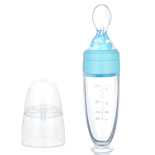 Aolso Colher de babete para bebés, colher de extrusão de gel de sílica com ajuda de pasta de arroz para alimentação de gel de sílica Baomi Pasta colher (azul)