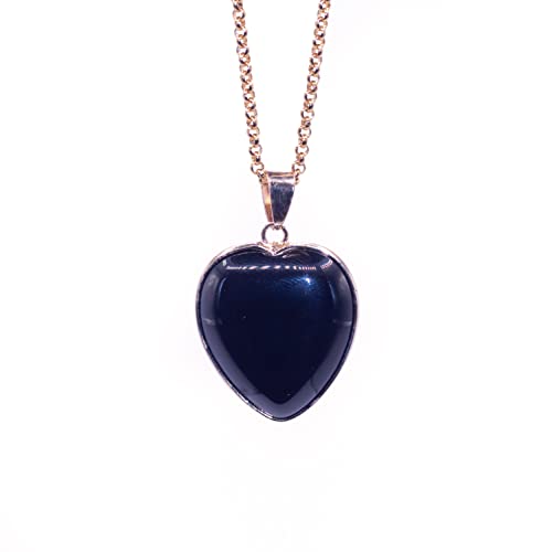 NILUXE DESIGN -Colgante Corazón Piedra Natural y Cadena de Acero Inoxidable Dorada - Collar Piedra Energética Curativa de Protección- Corazón Piedra Amuleto Protector Amor(Obsidiana)