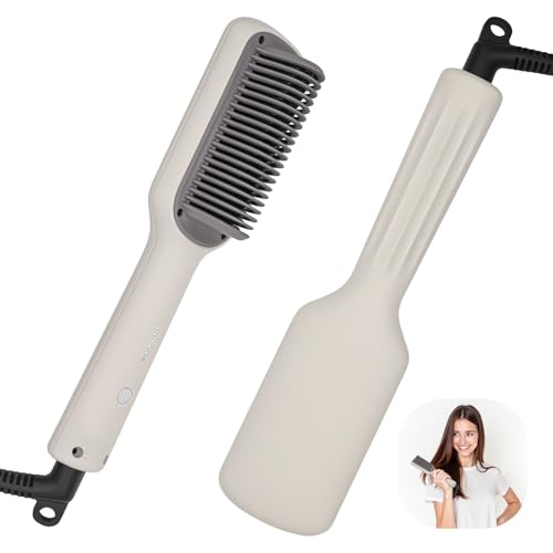 Luvan Escova alisadora, ferro e escova para o cabelo, 2 em 1, escova de alisamento proteção contra queimaduras, aquecimento rápido em 30s, 5 configurações de temperatura (130 °C - 200 °C), ferramenta
