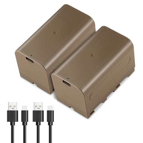 NEEWER 2 peças NP-F750 7000 mAh baterias de substituição, 5,4 horas tempo de carregamento completo com porta/cabo USB tipo C, bateria recarregável para monitor de luz e câmara de vídeo para Sony