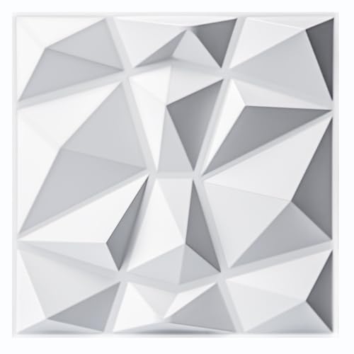 Art3d 33 peças painéis de parede 3D diamante 30 x 30 cm, PVC de alta rigidez, branco mate