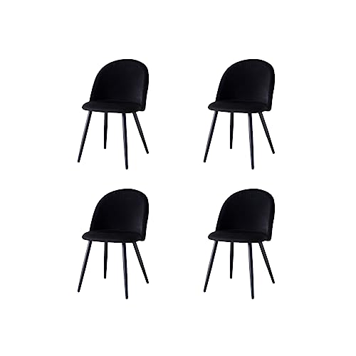 GrandCA HOME Conjunto de 4 cadeiras de sala de jantar de veludo, cadeiras de cozinha com almofada de assento de veludo macio, cadeiras de sala de jantar laterais estofada para sala de estar, preto
