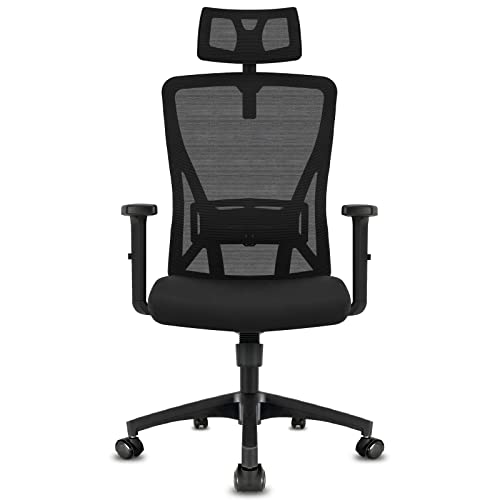 Durrafy Cadeira de escritório ergonómica, cadeira de secretária com apoio de cabeça ajustável, apoios de braços, suporte lombar, altura regulável e oscilação de 90 ° - 120 °, cadeira giratória