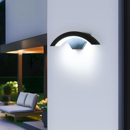 SENQIU Apliques de parede exterior LED, 24 W 2700 LM aplique de parede interior modernos, IP65 impermeável candeeiro exterior parede preto para pátio, jardim sala de estar, branco frio 6500 K