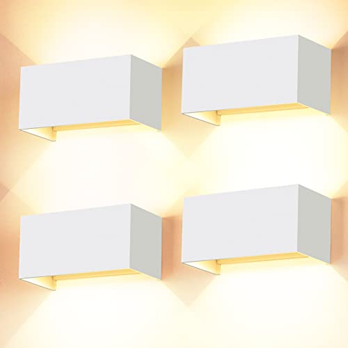 Cwycfw 4 peças 24 W apliques parede interior / exterior 3000 K branco caldo aplique de parede ângulo de feixe ajustável aplique parede interior impermeável IP65 branco aplique exterior parede